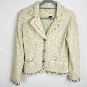 Icelandic Designs Size Small Wool Embroidered Stitch Collared Blazer Sweater GSB